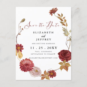 Rustic Botanical Autumn Fall Save The Date   Annou Announcement Postcard