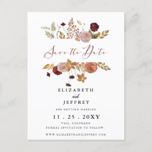 Rustic Botanical Autumn Fall Save The Date Announcement Postcard