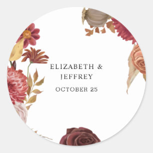 Rustic Botanical Autumn Fall Wedding Classic Round Sticker