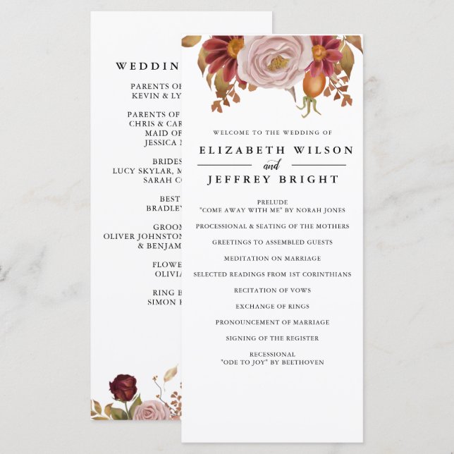 Rustic Botanical Autumn Fall Wedding Programme (Front/Back)