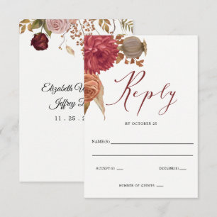 Rustic Botanical Autumn Fall Wedding RSVP Card