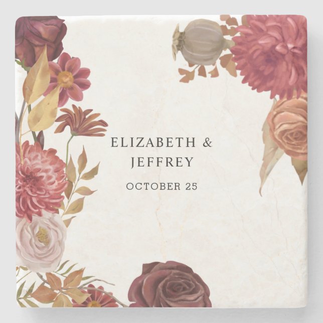 Rustic Botanical Autumn Fall Wedding   Stone Coaster (Front)