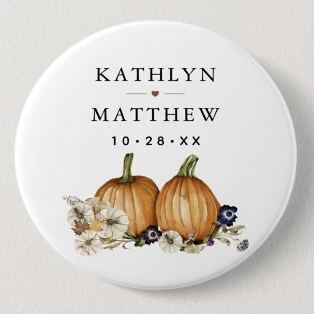 Rustic Botanical Autumn Pumpkin Fall Wedding 3 Cm Round Badge (Creator Uploaded)