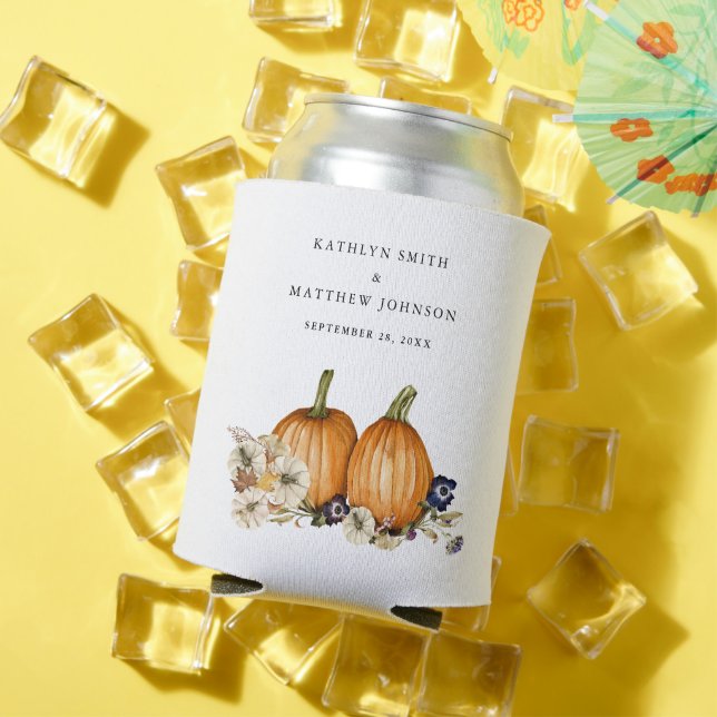 Rustic Botanical Autumn Pumpkin Fall Wedding Can Cooler (In Situ Summer)