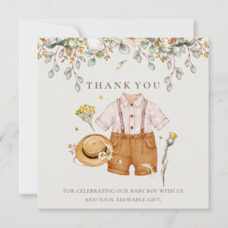 Rustic Botanical Baby Boy Shower Thank You Card