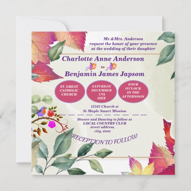 Rustic Botanical Beautiful Bird Wedding  Invitation (Front)