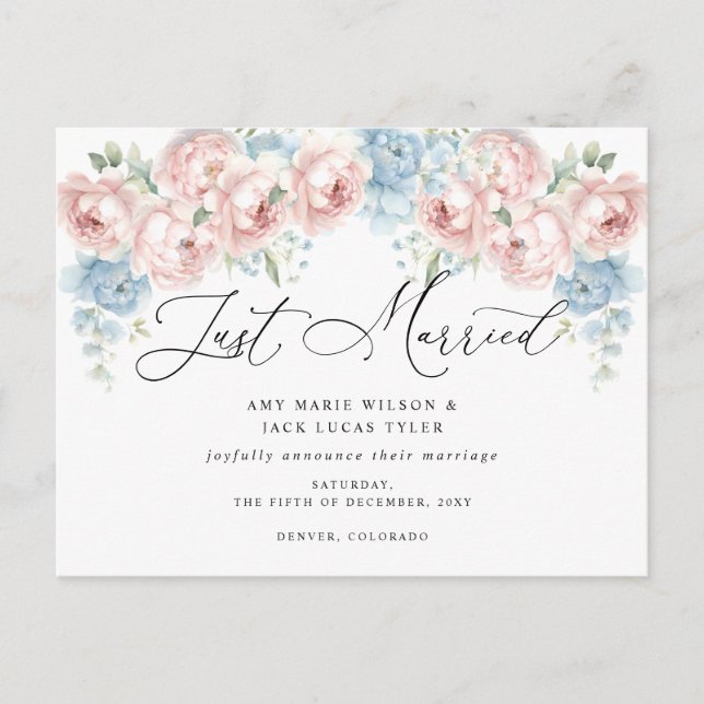 Rustic Botanical Blush Floral Wedding Announcement Postcard (Front)