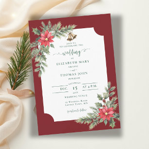 Rustic Botanical Burgundy Green Winter Wedding Invitation