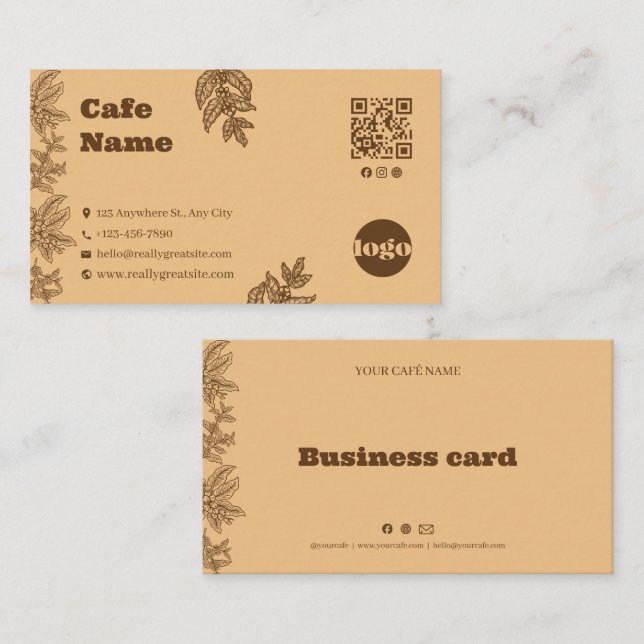 Rustic Botanical Cafe Business Card Template (Front/Back)