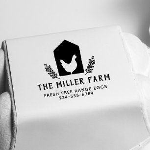 Rustic Botanical Chicken Logo Family Farm Egg Self-inking Stamp