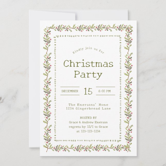 Rustic Botanical Christmas Party Invitation (Front)