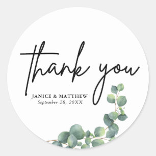 Rustic Botanical Eucalyptus Greenery Wedding Classic Round Sticker