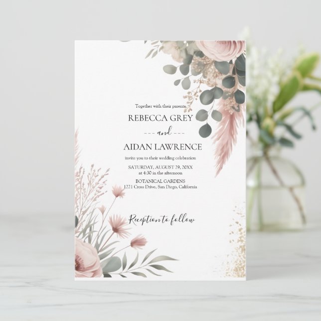 Rustic Botanical Eucalyptus Greenery Wedding  Invitation (Standing Front)