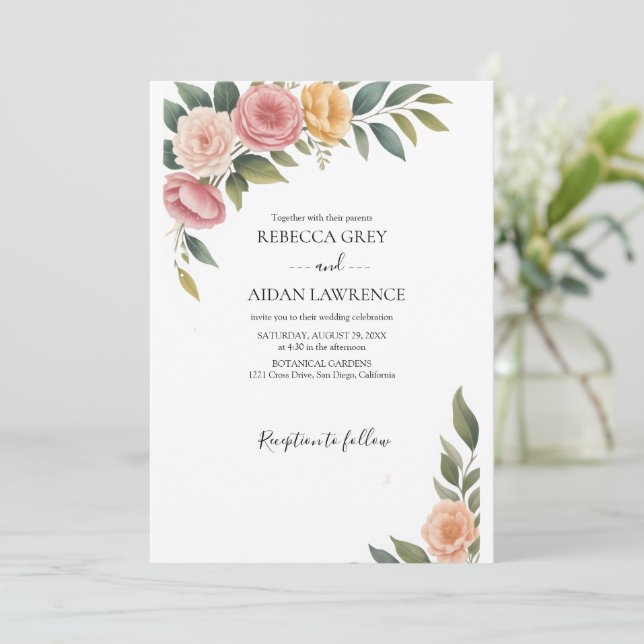 Rustic Botanical Eucalyptus Greenery Wedding  Invitation (Standing Front)