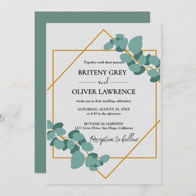 Rustic Botanical Eucalyptus Greenery Wedding Invitation (Front/Back)