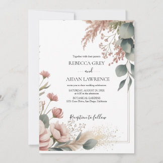 Rustic Botanical Eucalyptus Greenery Wedding  Invitation