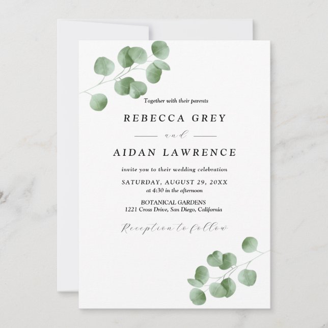 "Rustic Botanical Eucalyptus Greenery wedding  Invitation (Front)