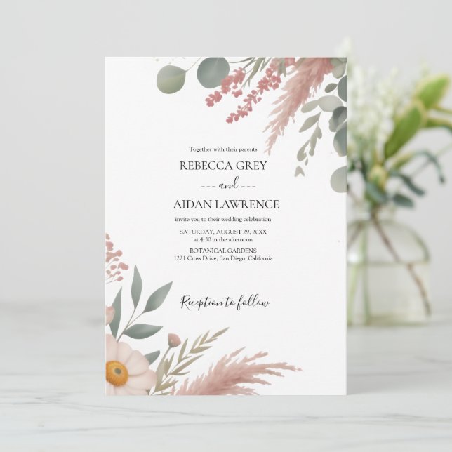 Rustic Botanical Eucalyptus Greenery Wedding  Invitation (Standing Front)