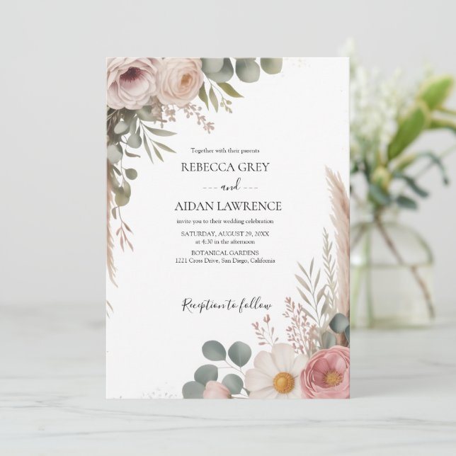 Rustic Botanical Eucalyptus Greenery Wedding  Invitation (Standing Front)