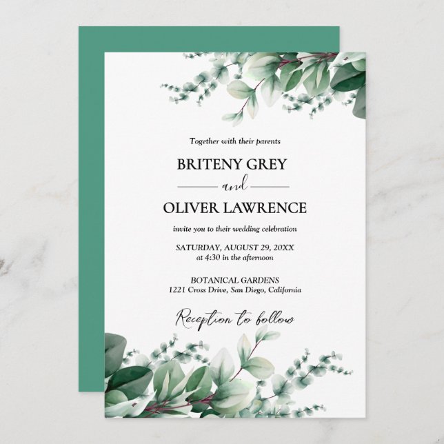 Rustic Botanical Eucalyptus Greenery Wedding Invitation (Front/Back)