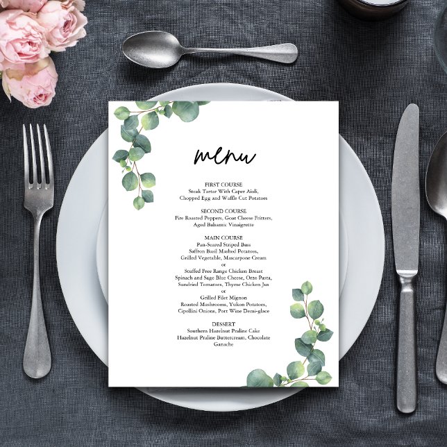 Rustic Botanical Eucalyptus Greenery Wedding Menu (Creator Uploaded)