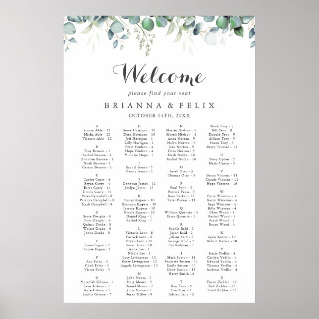 Rustic Botanical Eucalyptus Greenery Wedding  Poster (Front)