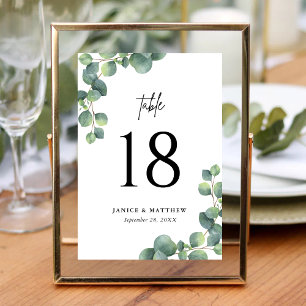Rustic Botanical Eucalyptus Greenery Wedding Table Number