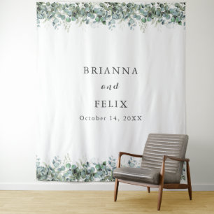 Rustic Botanical Eucalyptus Greenery Wedding Tapestry
