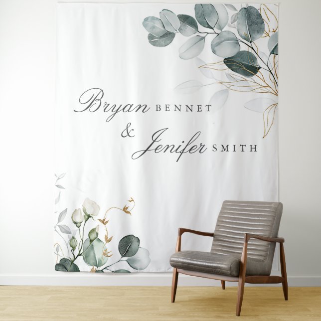 Rustic Botanical Eucalyptus Greenery Wedding Tapestry (In Situ)