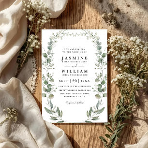 Rustic Botanical Eucalyptus Modern QR Code Wedding Invitation