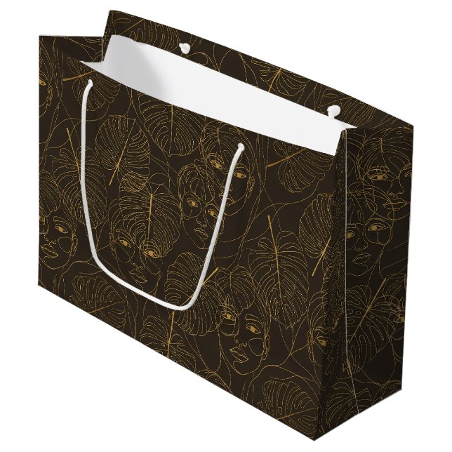 Rustic Botanical Face Line Pattern (1) Large Gift Bag (Front Angled)