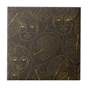 Rustic Botanical Face Line Pattern (1) Tile