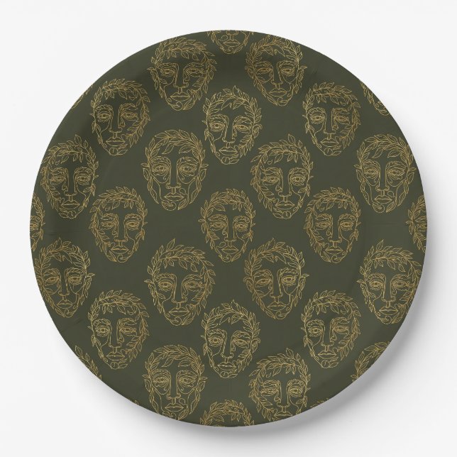 Rustic Botanical Face Line Pattern (2) Paper Plate (Front)