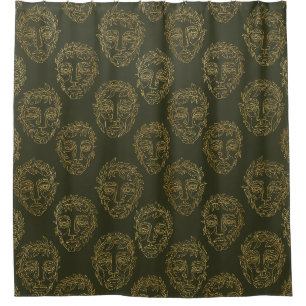 Rustic Botanical Face Line Pattern (2) Shower Curtain