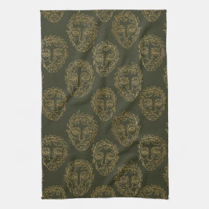 Rustic Botanical Face Line Pattern (2) Tea Towel