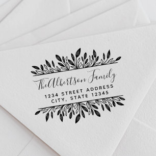 Rustic Botanical Family Name Return Address Rubber Stamp