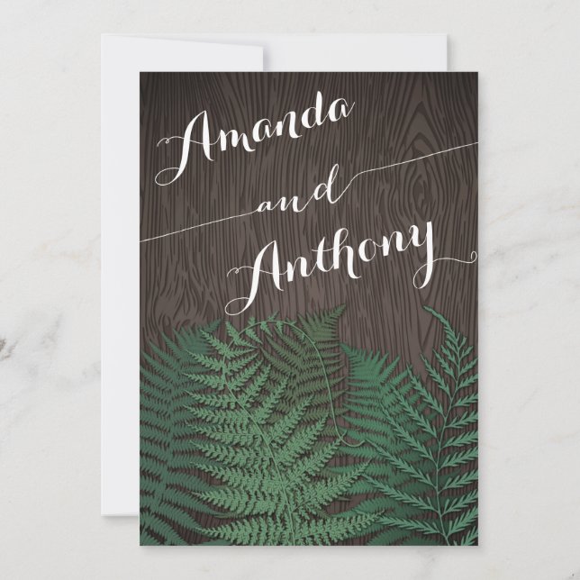 Rustic Botanical Fern Country Wedding Invitations (Back)