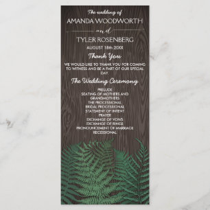 Rustic Botanical Fern Woodland Wedding Programs Programme