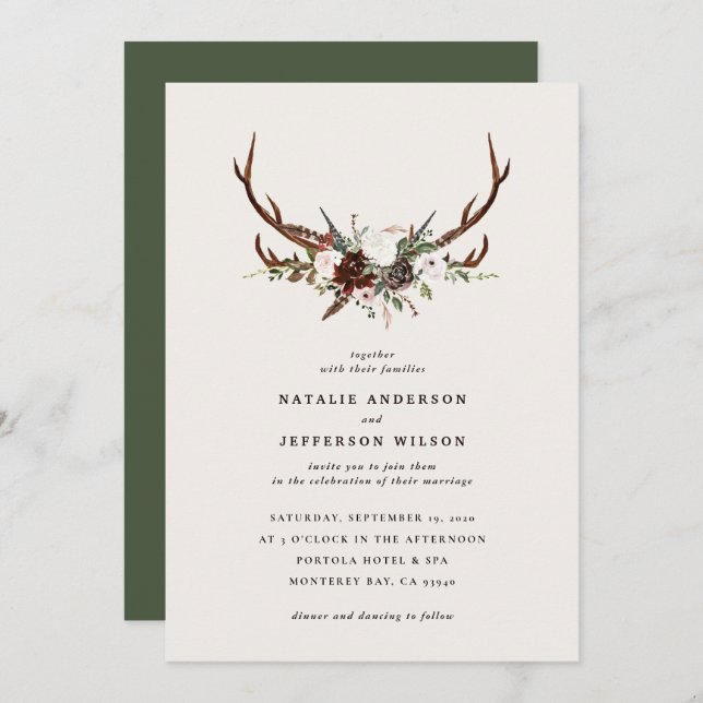 Rustic botanical, floral and stag green wedding (Front/Back)