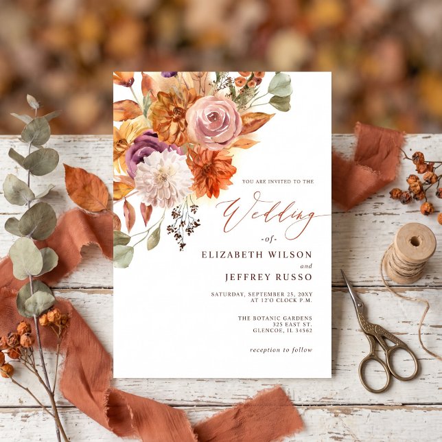 Rustic Botanical Floral Terracotta Fall Wedding Invitation (Rustic Botanical Floral Terracotta Fall Wedding Invitation)