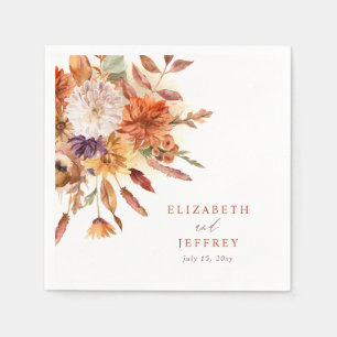 Rustic Botanical Floral Terracotta Fall Wedding Napkin