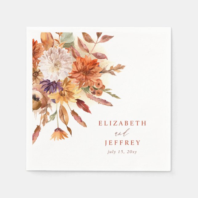 Rustic Botanical Floral Terracotta Fall Wedding Napkin (Front)