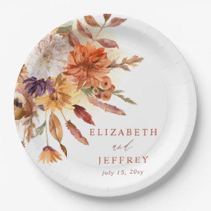 Rustic Botanical Floral Terracotta Fall Wedding Paper Plate