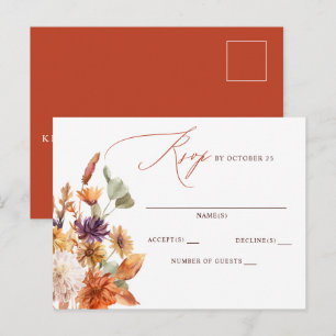 Rustic Botanical Floral Terracotta Fall Wedding Postcard