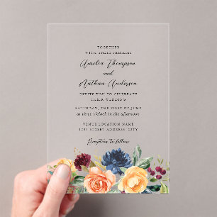 Rustic Botanical Florals Wedding Acrylic Invitations