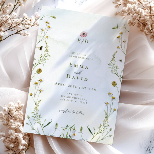 Rustic botanical Flowers bees Wedding Invitation (Creator Uploaded)