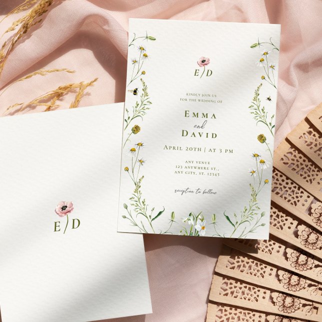 Rustic botanical Flowers bees Wedding Invitation (Creator Uploaded)