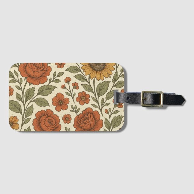 Rustic Botanical Flowers & Sage Leaves Luggage Tag (Front Horizontal)