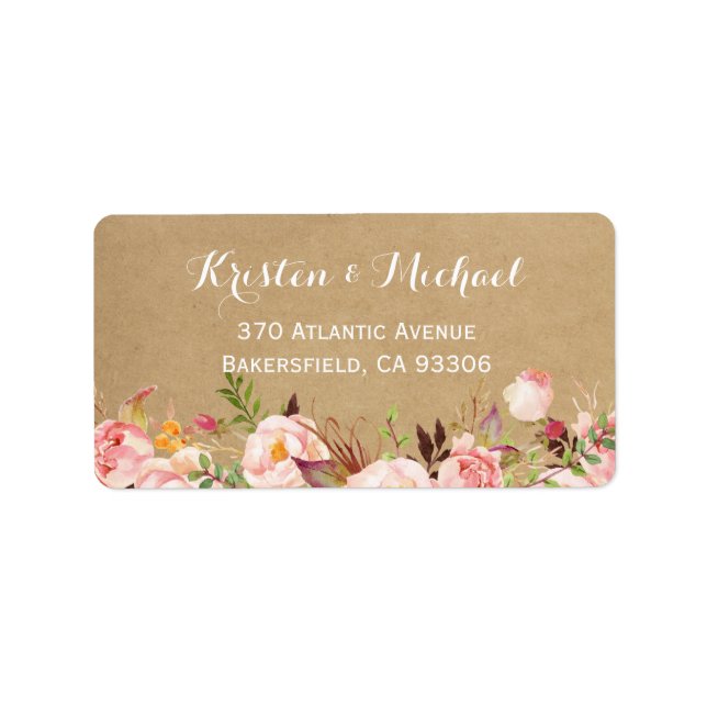Rustic Botanical Garden Floral Kraft Wedding Label (Front)