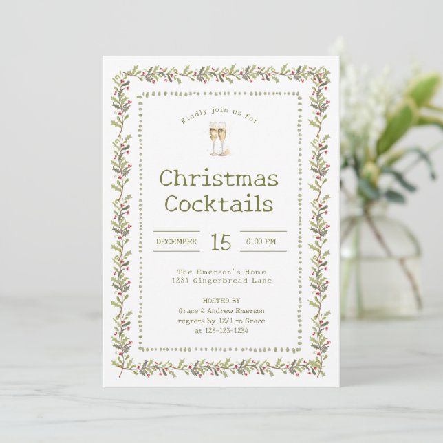 Rustic Botanical Green Christmas Party Invitation (Standing Front)